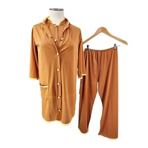 Vintage 100% Nylon Henson Kickernick Pajama Set 3 Piece Orange 60s Retro Size XS
